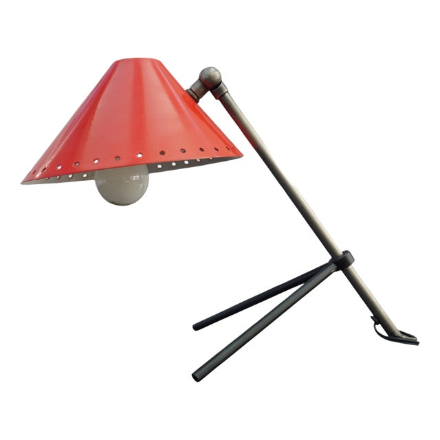 Mid-Century Modern Dutch Red Pinocchio Tripod Table Lamp by H. Busquet for Hala, 1950 For Sale
