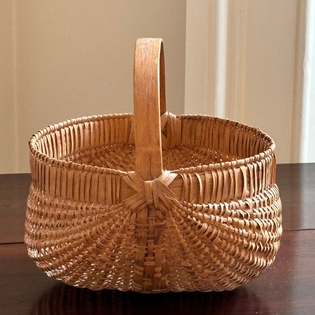 Small Vintage Splint Oak Buttocks Basket For Sale - Image 4 of 11