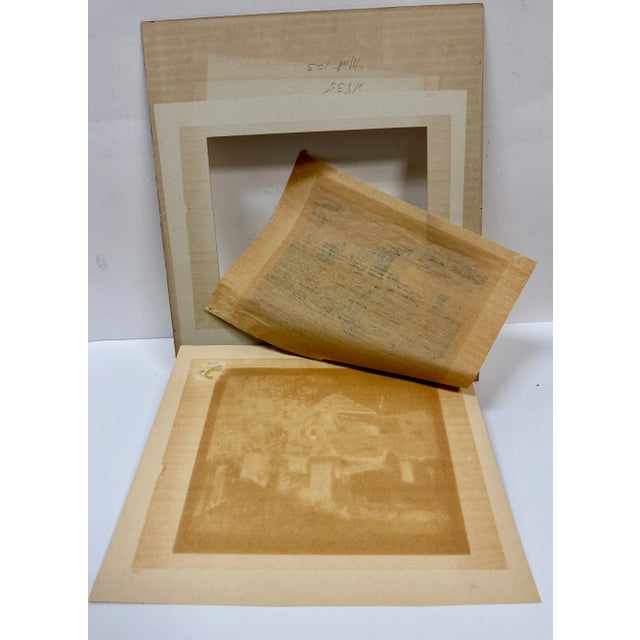 Brown European Village Scene, Etching on Wood Paper, Pencil Signed, Early 20th Century For Sale - Image 8 of 8