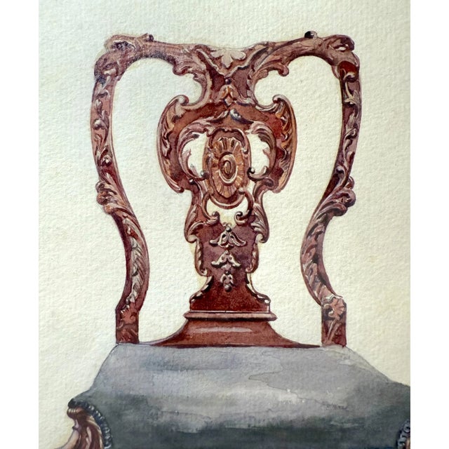 Antique 19th Century Original Mahogany Dining Armchair Chair Watercolor Painting For Sale In New York - Image 6 of 7