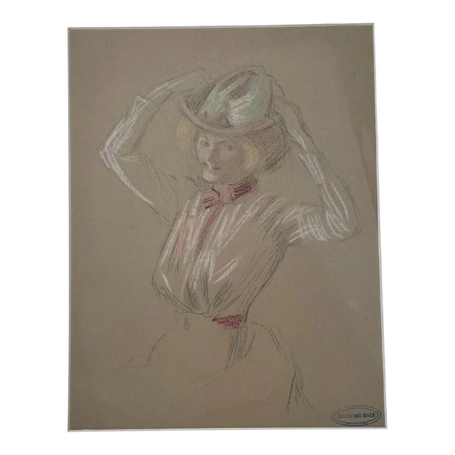 Original Ellen Day Hale 'woman in Hat' Colored Pencil Drawing Study for Painting For Sale