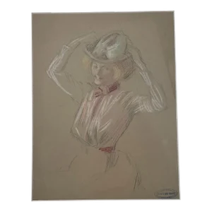 Original Ellen Day Hale 'woman in Hat' Colored Pencil Drawing Study for Painting