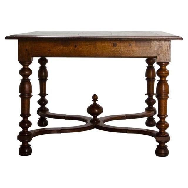 19th Century Louis XIII French Square Oak Table with X-Shaped Crossbar, 1890s For Sale - Image 16 of 16