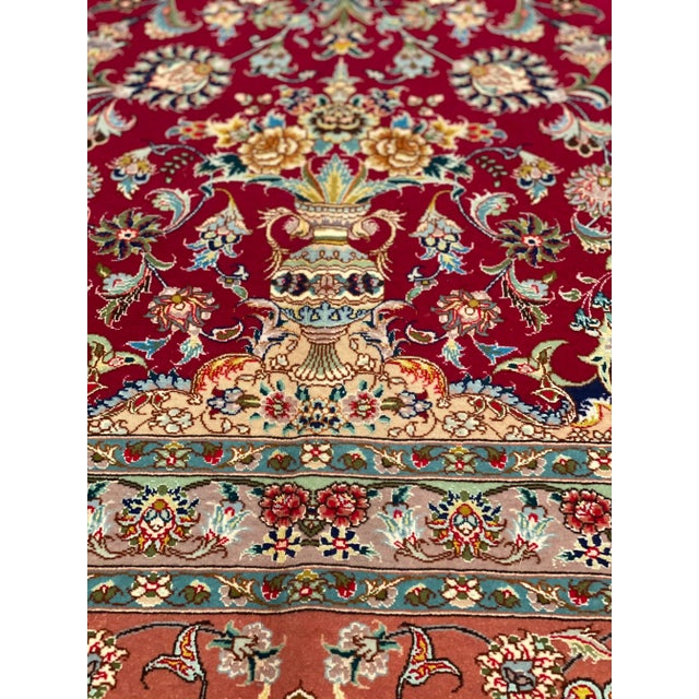 Ruby Red Pasargad Red Persian Fine Tabriz 70 Raj Silk & Wool For Sale - Image 8 of 13