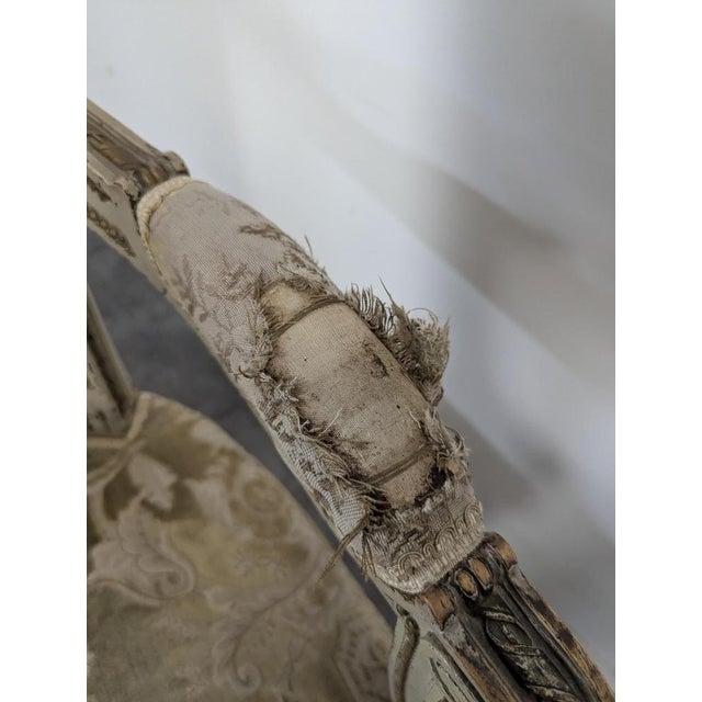 Louis XVI Style Cream Lacquered and Upholstered Cabriolet Salon Set with Gilded Highlights, Set of 6 For Sale - Image 12 of 18