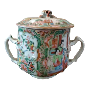 Antique Chinese Porcelain Double Handled Covered Jar
