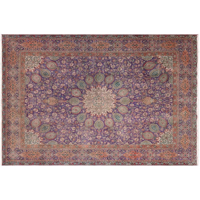 Art Nouveau 1990's Vintage Blue/Rust Wool Rug - 10'3'' X 12'7'' For Sale - Image 10 of 10