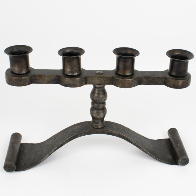 1920s Charles Piguet Modernist Wrought Iron Candelabras Candle Holders For Sale - Image 5 of 11