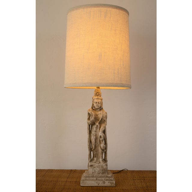 Stunning vintage 1950s ceramic guanyin table lamp attributed to Tony Paul for Westwood. *Lamp shade and harp are not...