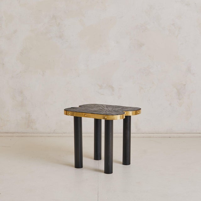 Vintage French Slate + Brass Side Table Signed MARLO For Sale - Image 4 of 10