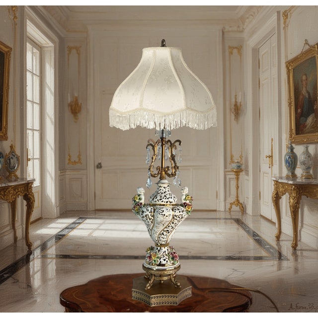Capodimonte Capodimonte Porcelain Cherub Floral Lamp With Crystal Prisms For Sale - Image 4 of 18