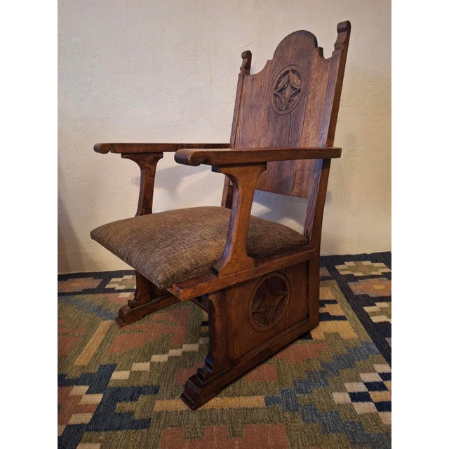 Antique Arts and Crafts Carved Oak Armchair, 1910s For Sale - Image 11 of 12