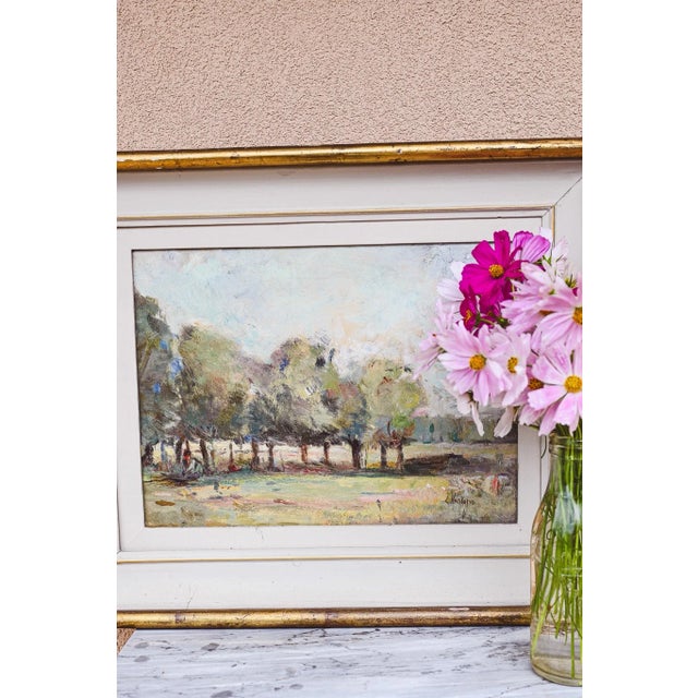 Impressionist-style painting depicting the Lombardy plain. Oil on canvas, signed by the artist both on the front and back....