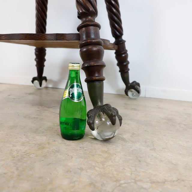 Victorian Victorian Big Size Glass Ball and Claw Oak Table, circa 1920s For Sale - Image 3 of 5