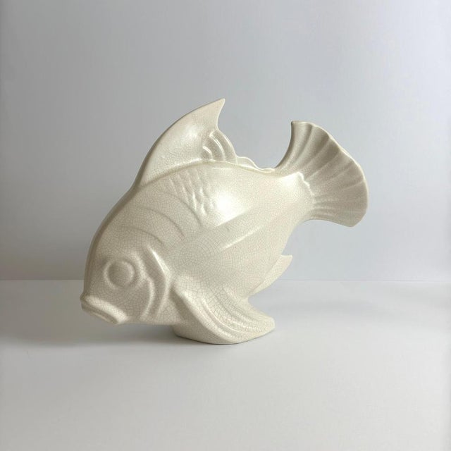 Art Deco Craquele Ceramic Koi Fish Sculpture by Lejan for Orchies, France, 1930s For Sale - Image 10 of 12