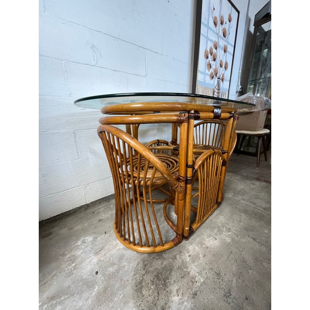 Rattan & Cane Game Table and Chair Set For Sale - Image 4 of 8