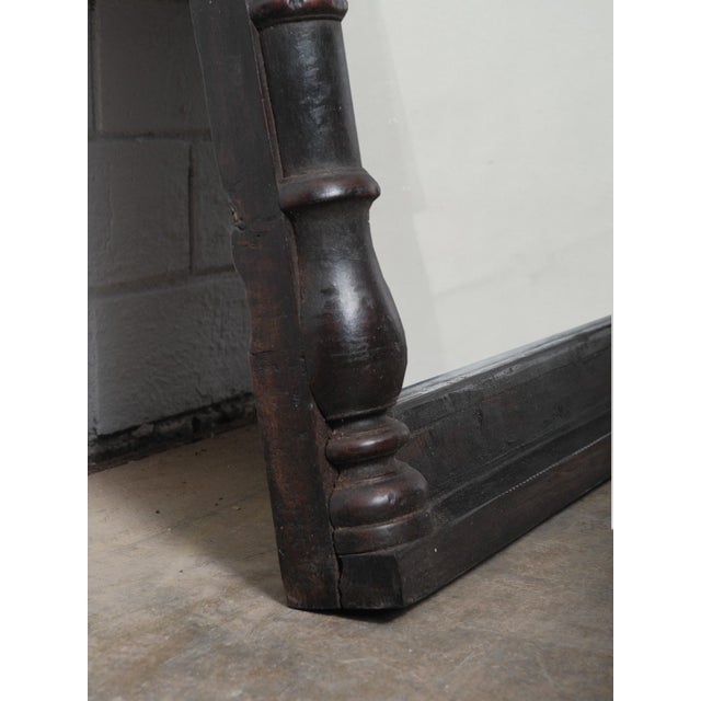 Rustic Dark Wood Mirror Frame With Turned Columns For Sale - Image 3 of 3