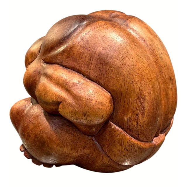 Vintage Hand Carved Wood Hotei Budai Laughing Buddha Seated Sculpture 7.5" For Sale - Image 10 of 10