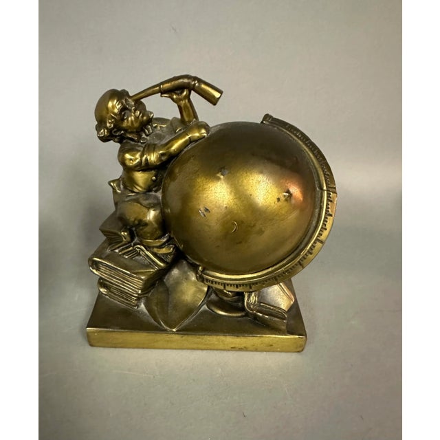 Antique 1920s Jennings Brothers Cast Bronzed Metal Astronomer Bookends