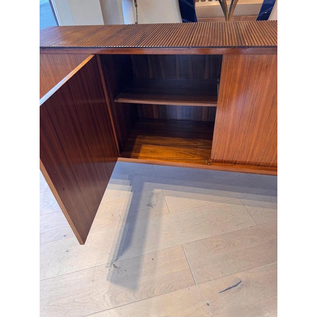 1960s Large Vintage Italian Walnut Sideboard with Pencil Reed and Curved Waterfall Edges, 1960s For Sale - Image 5 of 12