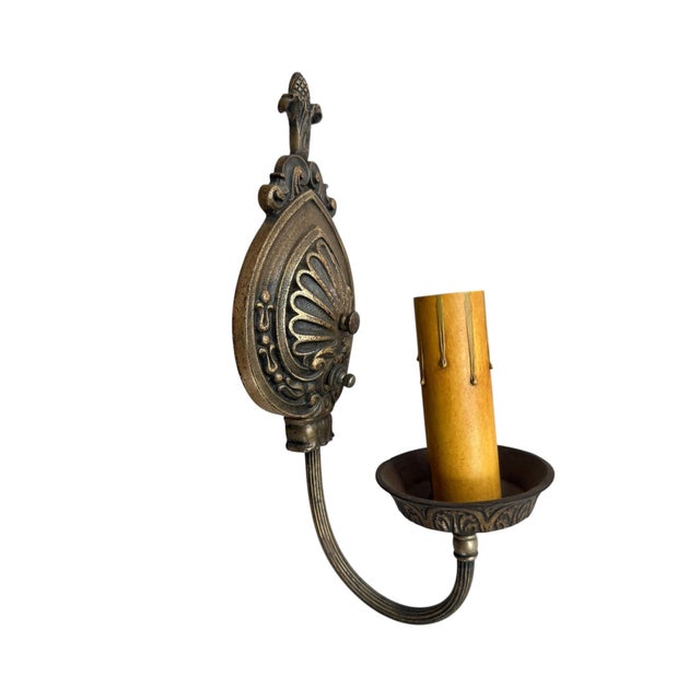 1920s Antique Bronzed Finished Single Wall Sconces For Sale - Image 5 of 10