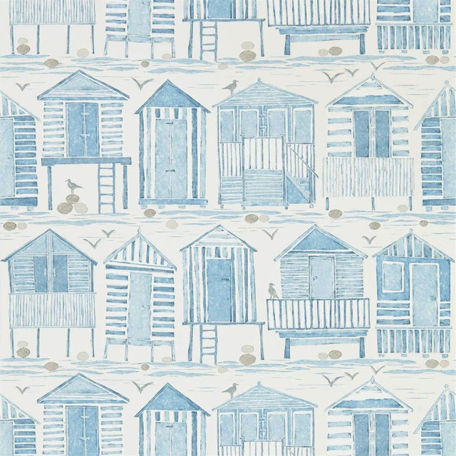 Sanderson Beach Huts Wallpaper in Marine For Sale