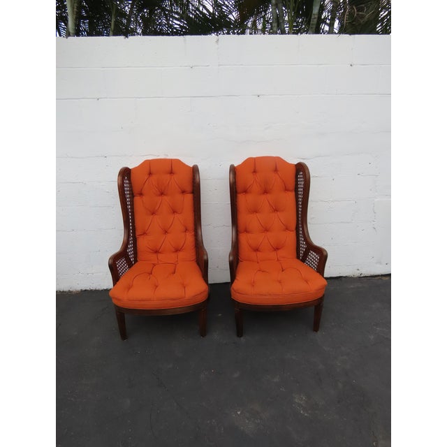 Hollywood Regency Extra Tall Caned Wing Back Livingroom Side Chairs a Pair 6654 For Sale - Image 13 of 17