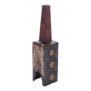 Paul Evans & Phillip Lloyd Powell Handcrafted Steel, Brass & Wood Brutalist Bell For Sale