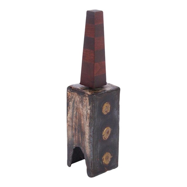 Paul Evans & Phillip Lloyd Powell Handcrafted Steel, Brass & Wood Brutalist Bell For Sale