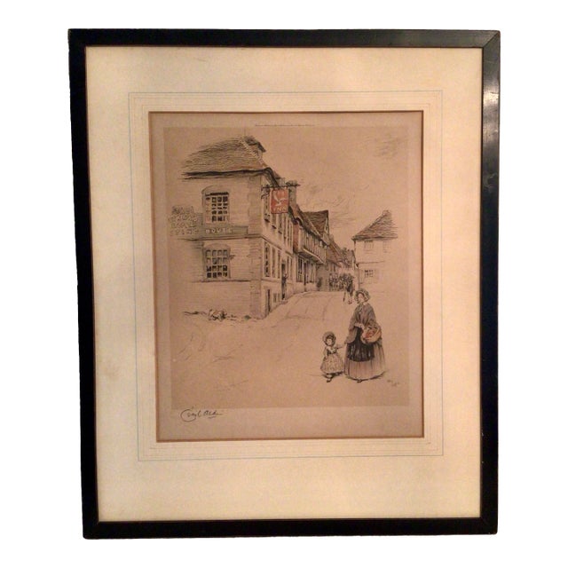 Framed Signed Color Lithograph of the Spread Eagle Inn in Midhurst by British Artist Cecil Aldin For Sale