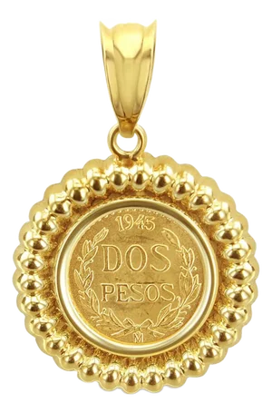 1945 Dos Pesos Gold Necklace Shrimp 14k Yellow Gold Bezel 16"