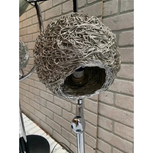 MCM Space Age Atomic Metal Spaghetti Shade Lamp - Pair For Sale - Image 9 of 12