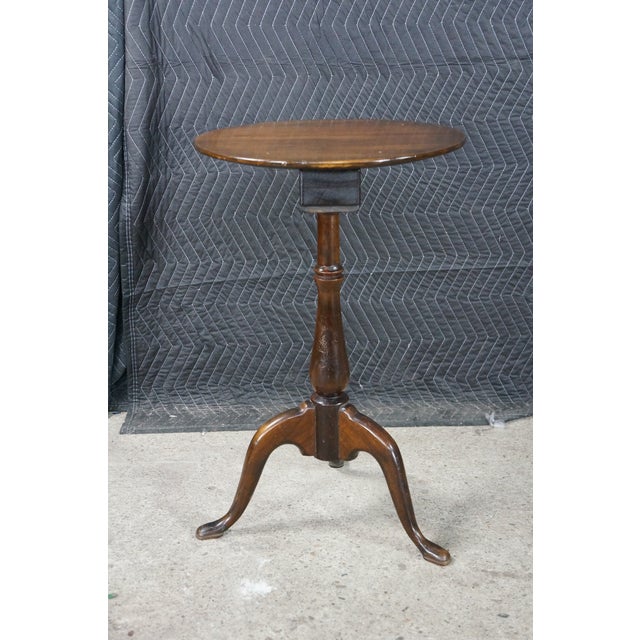 Antique Georgian Style Round Mahogany Tripod Base Candle Stand Wine Side Table For Sale - Image 13 of 18
