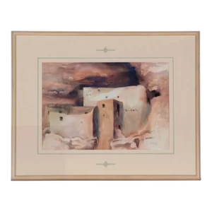 Original Large Southwest Watercolor Painting of Mesa Verde Cliff Dwellings by Fleming