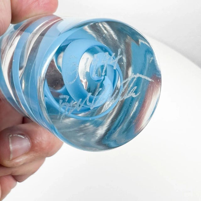 1990s Blue Ribbon Italian Art Glass Murano Swirl Vase Signed | Chairish