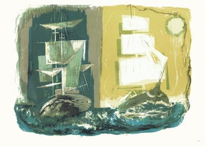 1968 "Moby Dick" Lithograph by Benton Spruance "The Bachelor" (Ship)