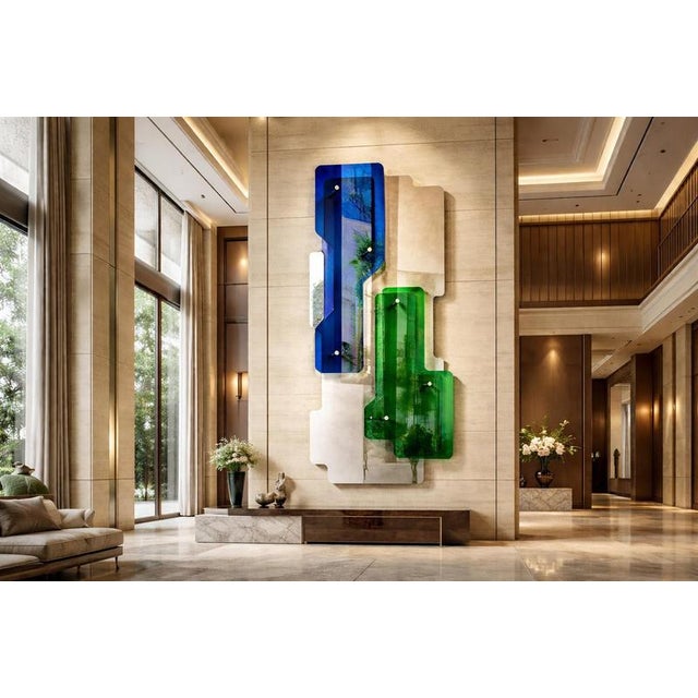 Contemporary Stratos Blue and Green Maxi Sculptural Wall Mirror by GTG Design Couture For Sale - Image 3 of 13