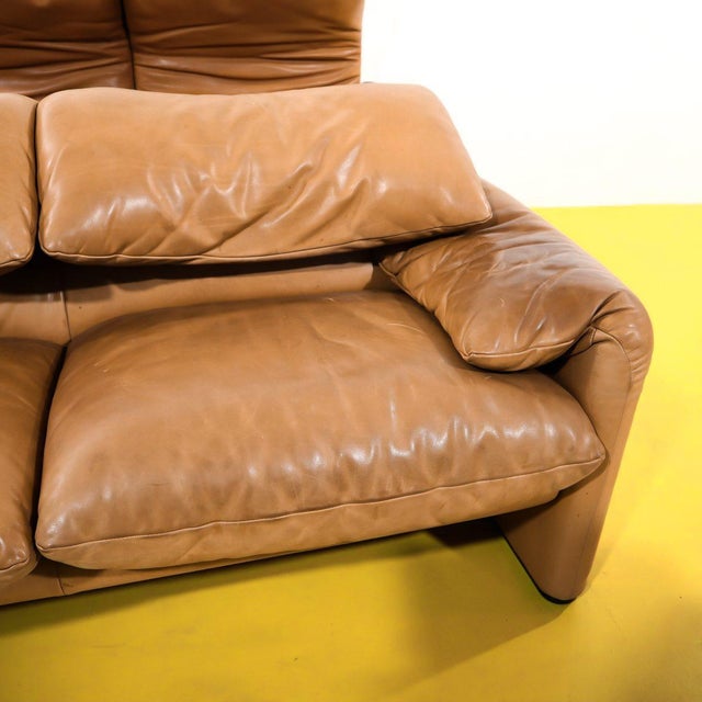 Maralunga Living Room Set in Tan Leather by Vico Magistretti for Cassina, 1970s, Set of 3 For Sale - Image 16 of 18