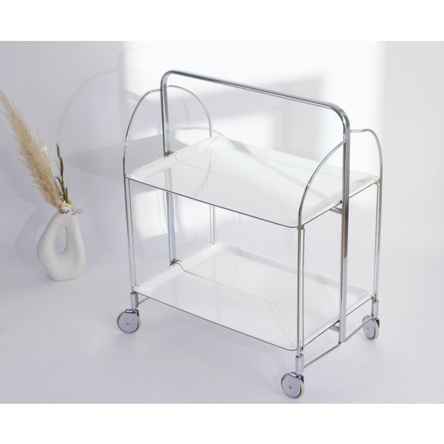 Mid-Century Modern Mid-Century Modern White Foldable Bar Cart, 1960s For Sale - Image 3 of 10