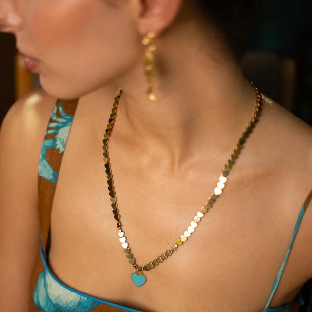 Azure Heartbeat Gold Necklace For Sale - Image 9 of 10