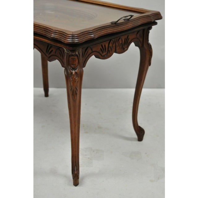 Antique French Louis Xv Style Small Walnut Glass Tray Top Figural