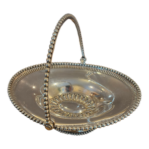 Mid 20th Century Reed and Barton Silverplated Beaded Swing Arm Basket