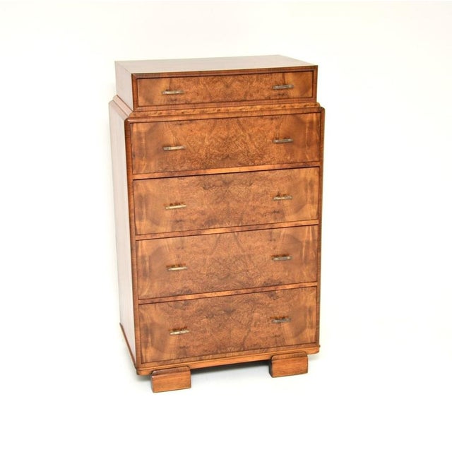 A stunning Art Deco burr walnut chest of drawers, this was made in England and dates from the 1930’s. It is a great size...