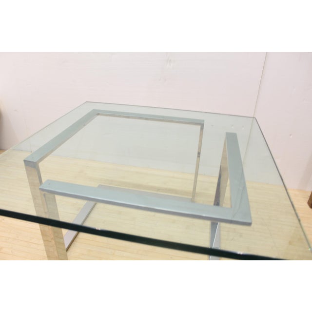 1980s Modernist Chrome & Glass Square Coffee Table For Sale In Fayetteville, AR - Image 6 of 7