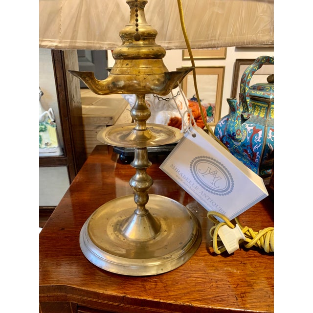 Antique Continental Brass Oil Lamp For Sale - Image 4 of 11