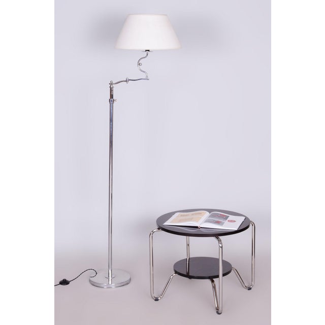 Czech Bauhaus Floor Lamp in Chrome-Plated Steel with Textile Lampshade, 1920s For Sale - Image 10 of 10