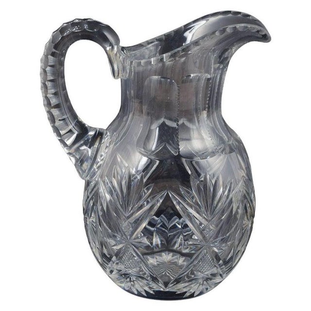 1930s Pitcher in Clear Crystal Glass with Deep Cut Star and Leaf Patterns, 1930s For Sale - Image 5 of 5