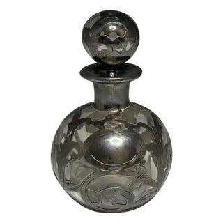 Art Nouveau Sterling Silver Overlay Perfume Bottle: Floral Design For Sale