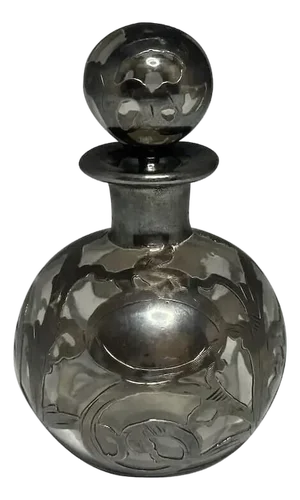 Art Nouveau Sterling Silver Overlay Perfume Bottle: Floral Design