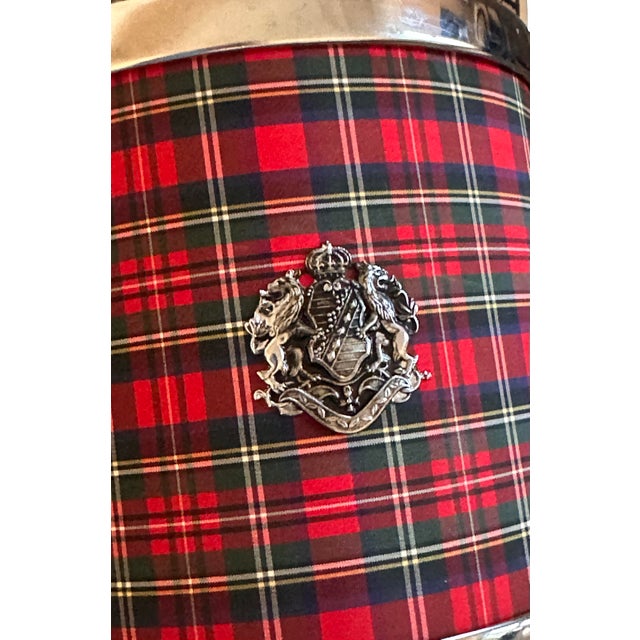 Shabby Chic Vintage Red Tartan / Plaid Chrome Lion Crest Ice Bucket For Sale - Image 3 of 8